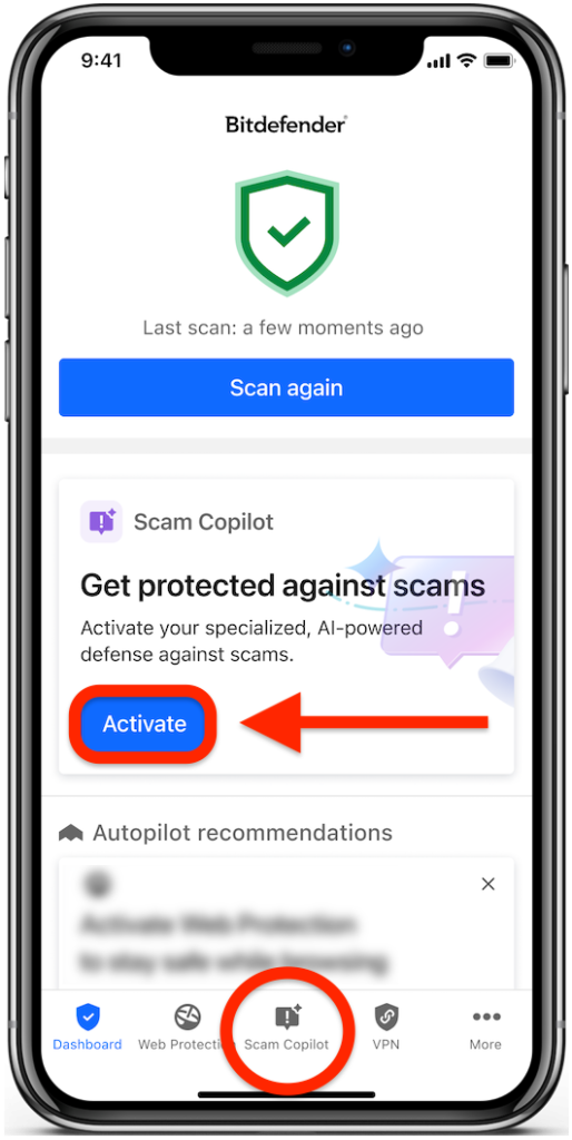 Impostare Scam Copilot su iOS