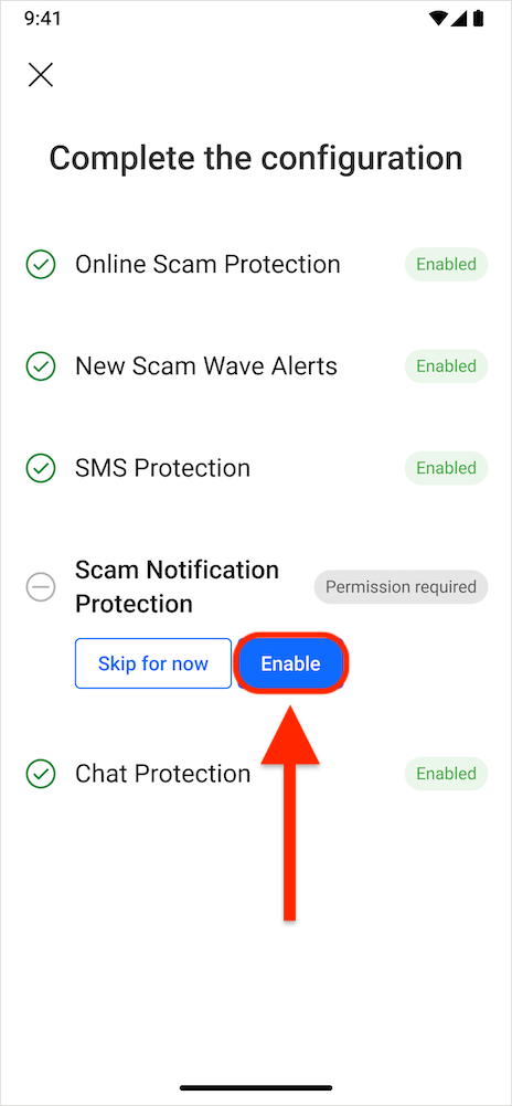 Protezione dalle notifiche di truffa - configurare Scam Copilot Android