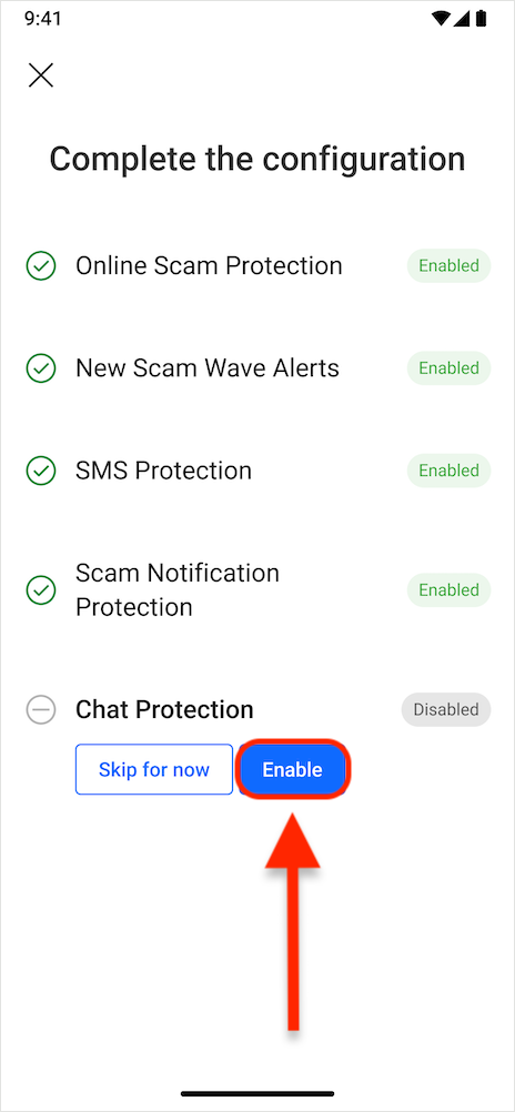 Protezione dalle chat - configurare Scam Copilot Android