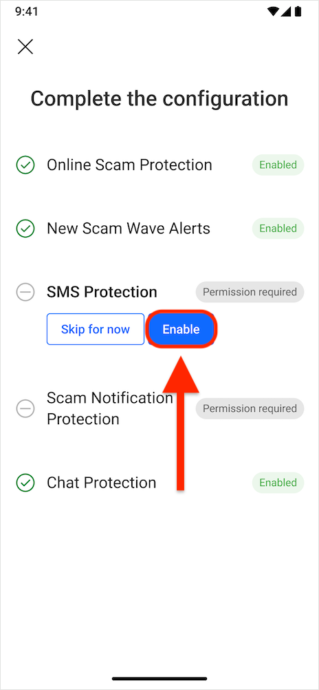 Protezione dagli SMS - configurare Scam Copilot Android